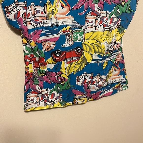 Vintage 70s Laura Mae Hawaiian Pinup Girl  Button-Up Top Size Medium - Picture 9 of 10